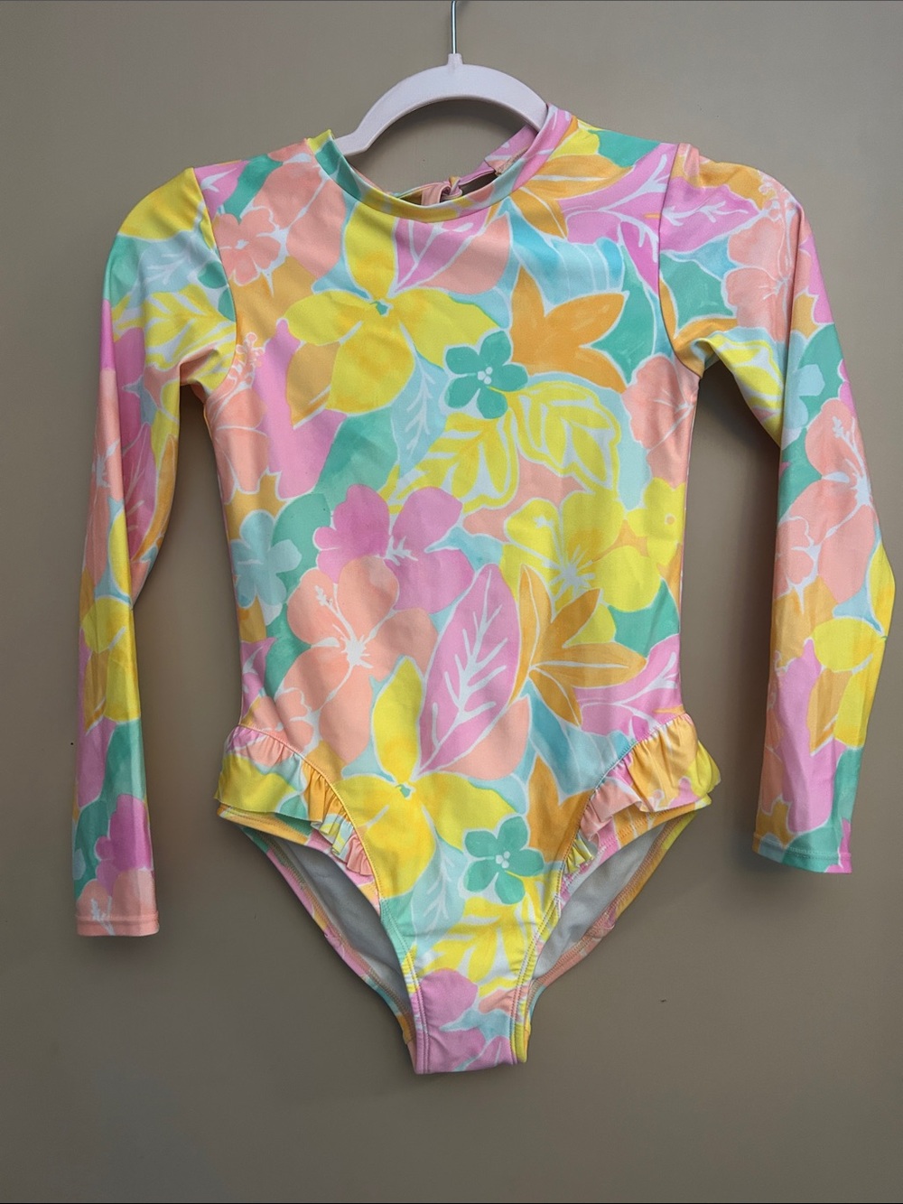 Kids Long-Sleeve Floral One-Piece Swimsuit - Pastel Multi